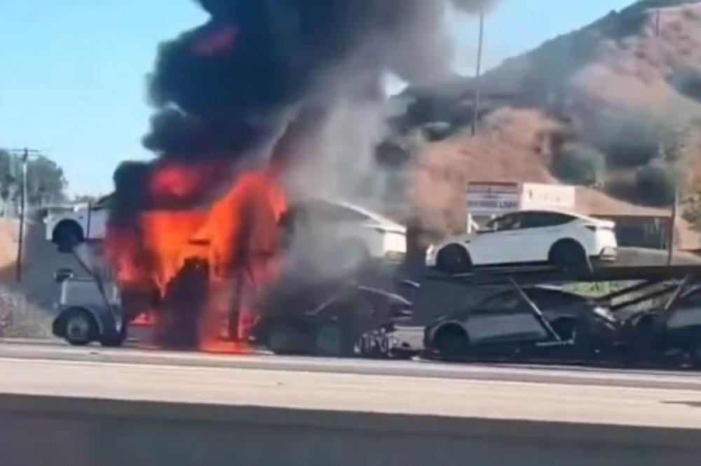 Vehicle-carrier catches fire in US, six Tesla vehicles burn
