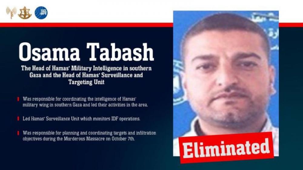 Israel confirms Hamas Military Intelligence chief Osama Tabash eliminated