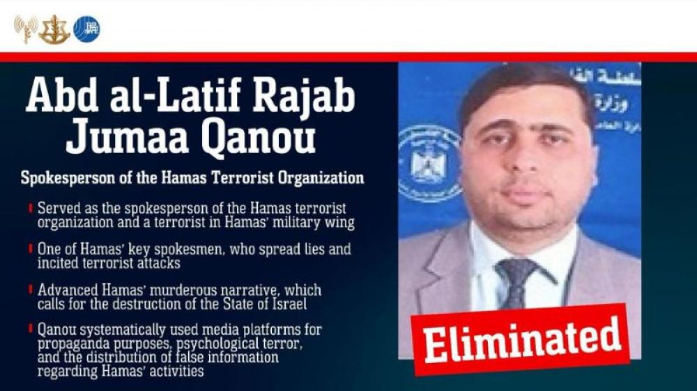 Israel-Gaza Conflict: IDF eliminates Hamas Spokesman Abdul Latif al-Qanou in north Gaza