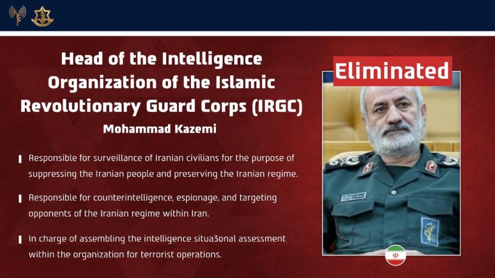 Israel claims eliminated four high-ranking Iranian intelligence officials