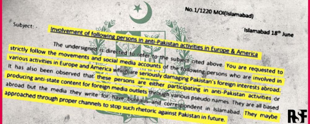 Reporters Without Borders warns Pakistan authorities against threatening journalists living abroad