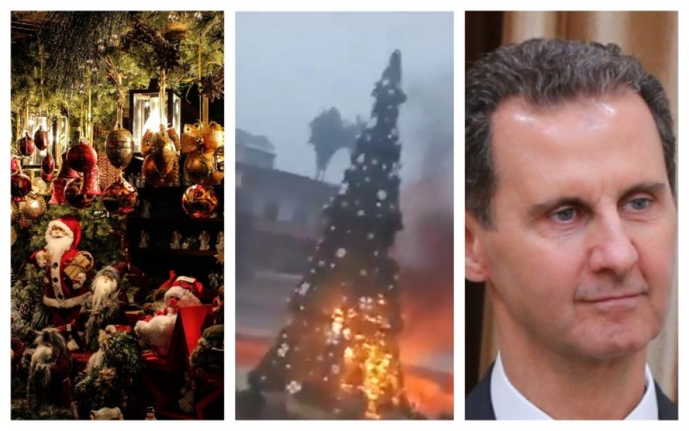 Syria: Christians protest demanding protection after Christmas tree set on fire by suspected 